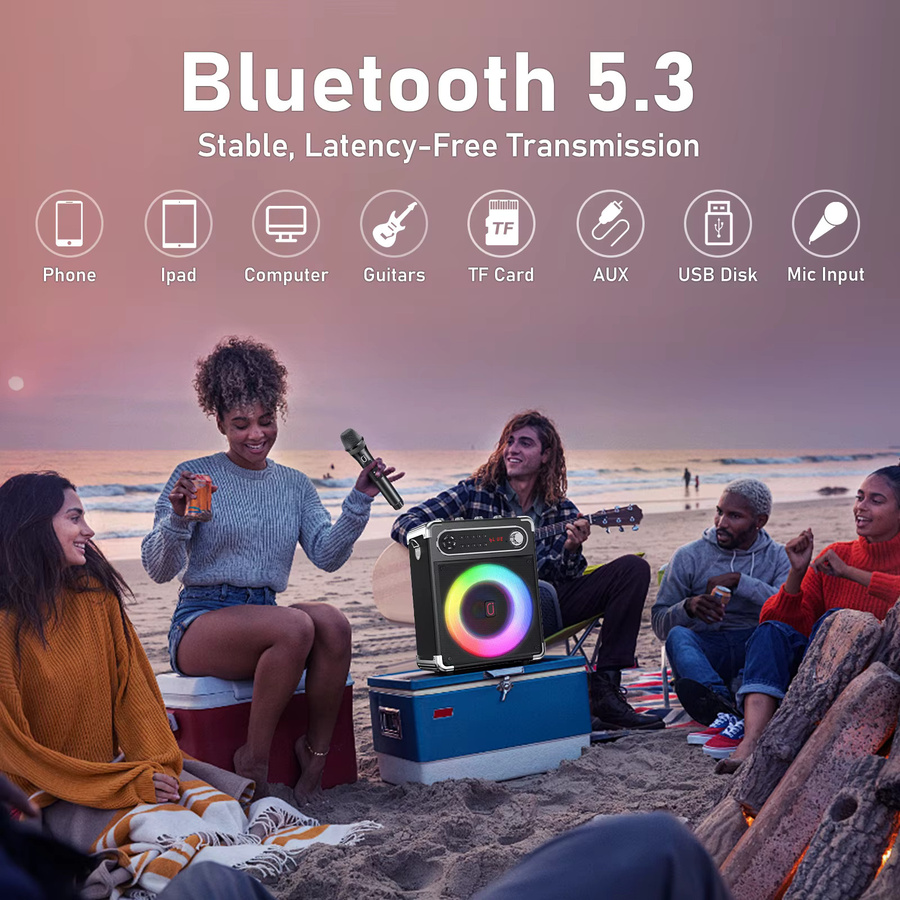 FanFun S55 Bluetooth-Lautsprecher in Schwarz, IPX5 wasserdichte tragbare Party-Boombox mit tiefem Bass und 3600 mAh Akku - Bild 2