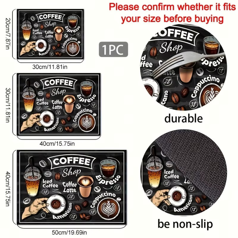 VIKAMA Retro-Küchenmatte mit Menü-Motiv für die Kaffeemaschine, rutschfest und schnelltrocknend, Mehrfarbig, B: 30,0 cm, T: 20,0 cm, H: 1,0 cm - Bild 5