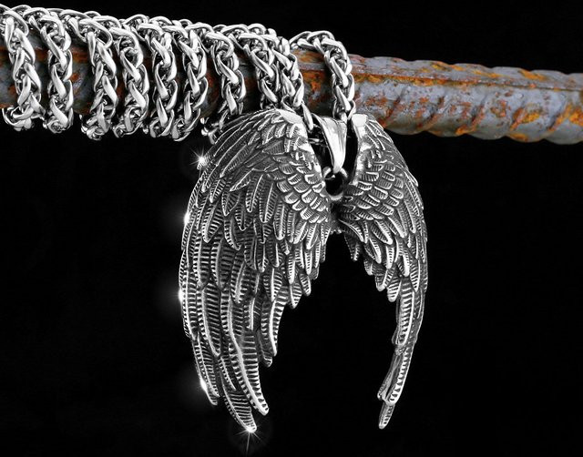 Halskette Engelsflügel, Edelstahl, Silber, Unisex, Amulett-Anhänger - Bild 1