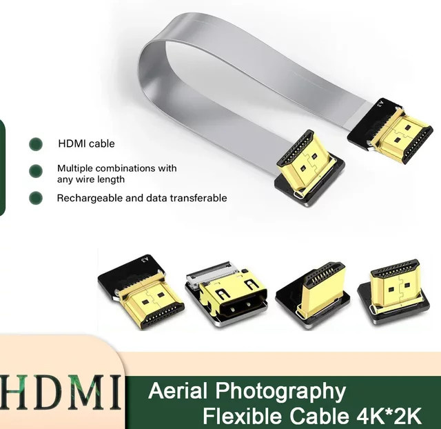 BSN FFC Flexibles Flachkabel Micro HDMI auf HDMI und Mini HDMI 90 Grad Anschluss 20-polig für Raspberry Pi 4 - Bild 1