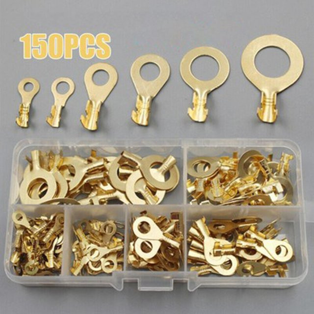 JORPETS 150er Set Runde Kabelschuhe DJ431 O-Typ Kupfer Terminals Goldfarben - Bild 1