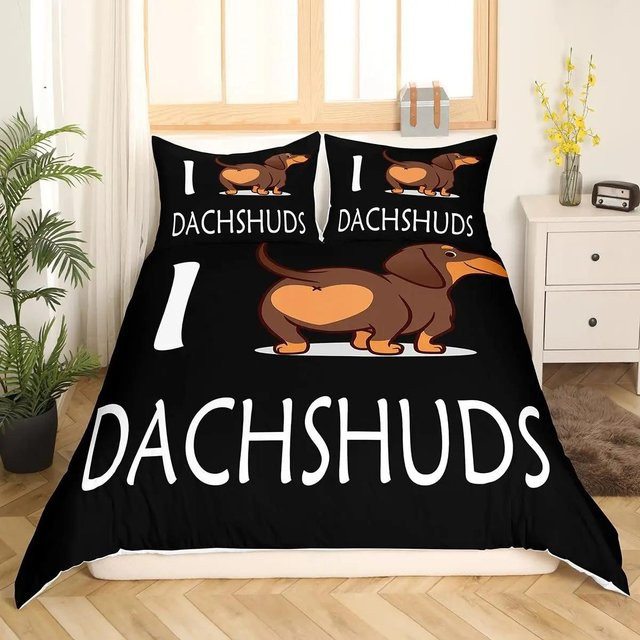 Bettwäscheset Your Warm Home mit Cartoon-Dackel in Orange, 3-teiliges Polyester-Bettwäsche-Set mit Bettbezug und Kissenbezügen, B/H: 180 x 210 cm, Kissenbezüge: 50 x 70 cm - Bild 1