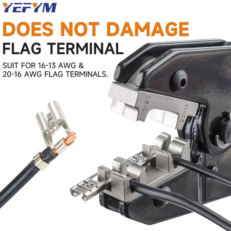 YEFYM Crimpzange YF-056FL für nicht isolierte Flaggen-Öffnungsklemmen 4,8/6,3 mm2, AWG 20-13 (0,5–2,5 mm2) - Bild 2