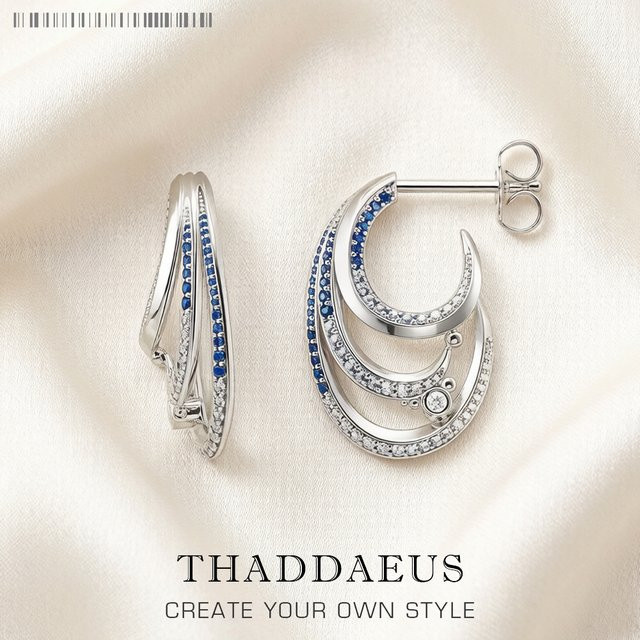 Thaddaeus Creolen, 925 Silber, blaue Steine, Damen - Bild 1
