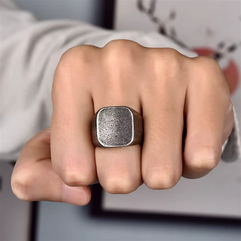 Jiayiqi Ring Edelstahl, Silber, Vintage, Herren - Bild 3