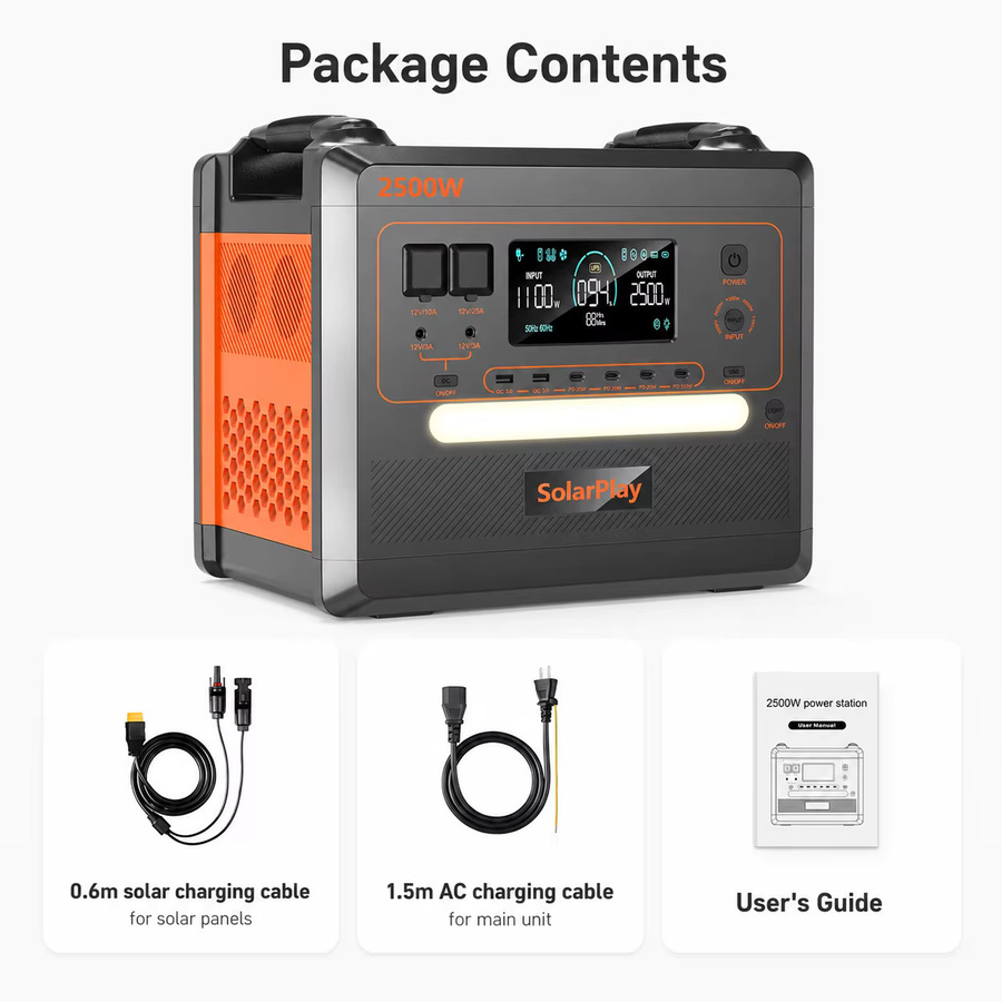 Tragbare Powerstation SolarPlay Q2402M in Schwarz mit 2500W, 2304Wh und LiFePO4 Akku für Camping, Wohnmobil und Notstromversorgung - Bild 4