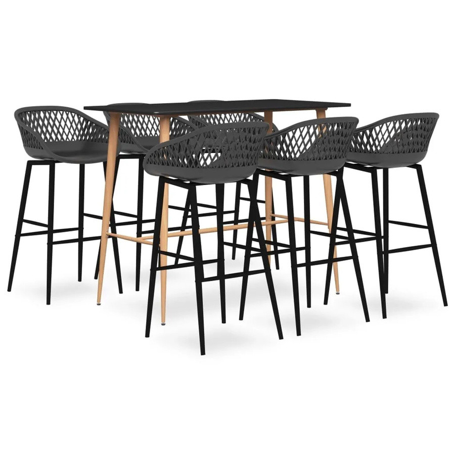 vidaXL 7-tlg. Bar-Set Modell 5 in Schwarz und Grau mit Tisch und Stühlen für Bars, Pubs und Restaurants - Bild 2