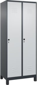 C+P Spind Classic PLUS Garderobenschrank mit 2 Abteilen, Höhe: 195 cm, Breite: 80 cm, Tiefe: 50 cm, Sicherheits-Drehriegel, 4 Garderobenhaken und mittiger Trennwand, Farben: Anthrazitgrau, Lichtgrau, Schwarzgrau - Bild 1