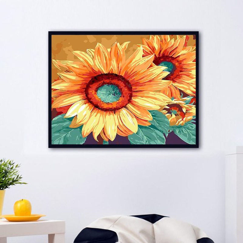 FIYO Malen nach Zahlen Wandkunst Sonnenblumen Canvas Handgemalt Gelb B/H: 30 x 30 cm - Bild 1