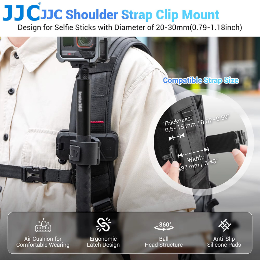 JJC Selfie-Stick-Holster Rucksack-Clip-Halterung in Schwarz für Insta360 X4 X5 ACE Pro 2 GO Ultra DJI Action 6 5 GoPro 13 12 11 Action Camera Zubehör - Bild 2