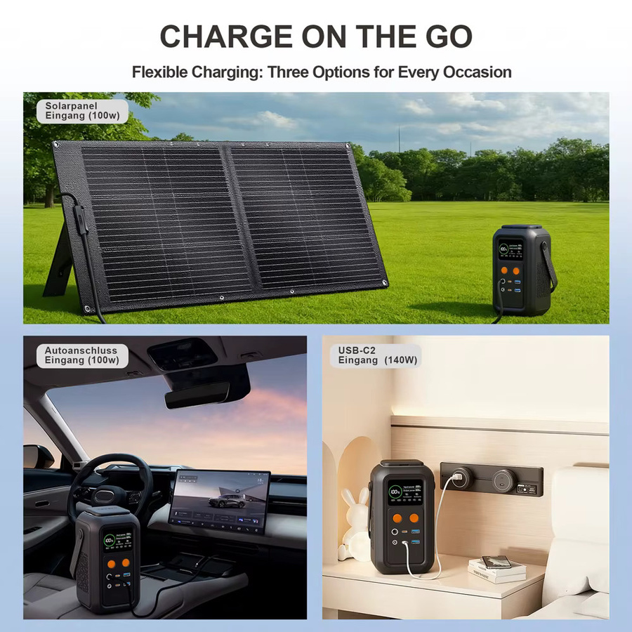 CTOLITY AXP200 Tragbarer Solargenerator 200W Powerstation mit 192Wh Lifepo4 Batterie und 140W PD für Camping und Notfallversorgung - Bild 3
