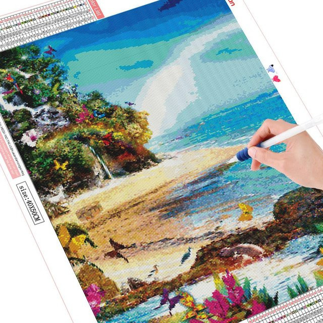FIYO Diamantmalerei Landschaft Meer als Kreuzstich-Stickerei in Blau, B/H: 30 x 20 cm - Bild 1