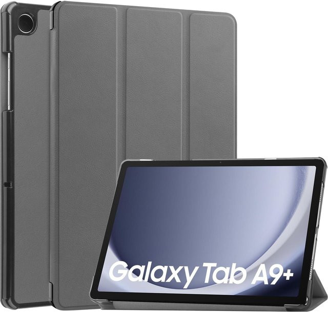 Samsung Galaxy Tab A9 Plus 11 Zoll Hülle mit magnetischer Tri-Fold Funktion aus PU-Leder in Grau für SM-X210 SM-X216B SM-X218U - Bild 1