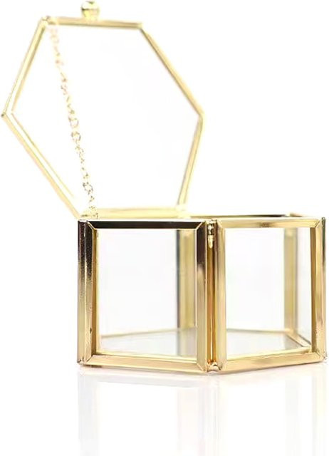 TPXCKz Schmuckbox aus Glas in Gold, sechseckige Retro-Ringbox für deine Geschenke - Bild 1