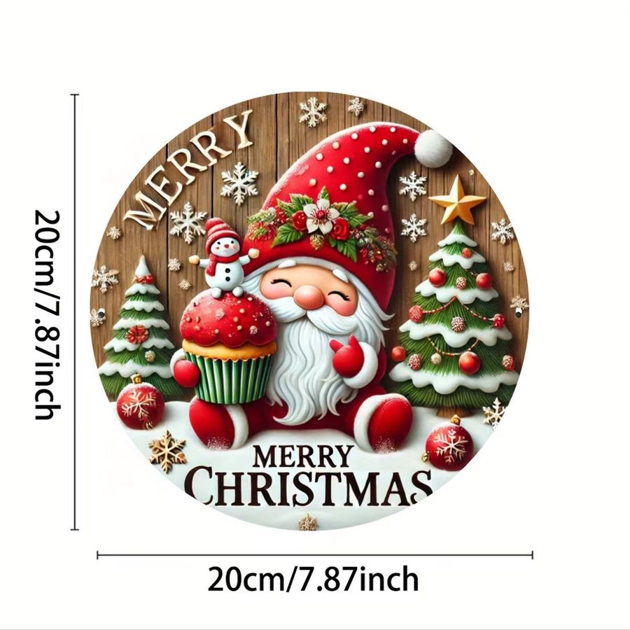 Rundes Eisenschild Potdemiel Merry Christmas mit Zwerg, Bäumen und Schneemann, Durchmesser: 20,3 cm - Bild 2