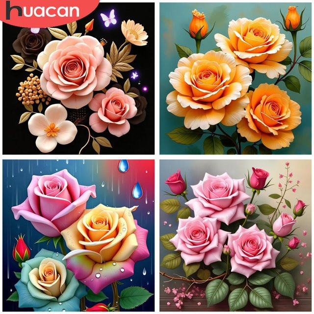 HUACAN Diamantmalerei Set mit Blumen und Schmetterlingen, Rundes Wandkunst-Kit aus Harz und Perlen, Multicolour, Durchmesser: 20 cm - Bild 1