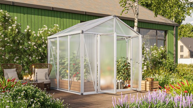 Vitavia Gewächshaus Zeus Comfort 6200 aus Aluminium Eloxiert mit 16 mm Polycarbonat, Satteldach und integriertem Bodenprofil - Bild 1
