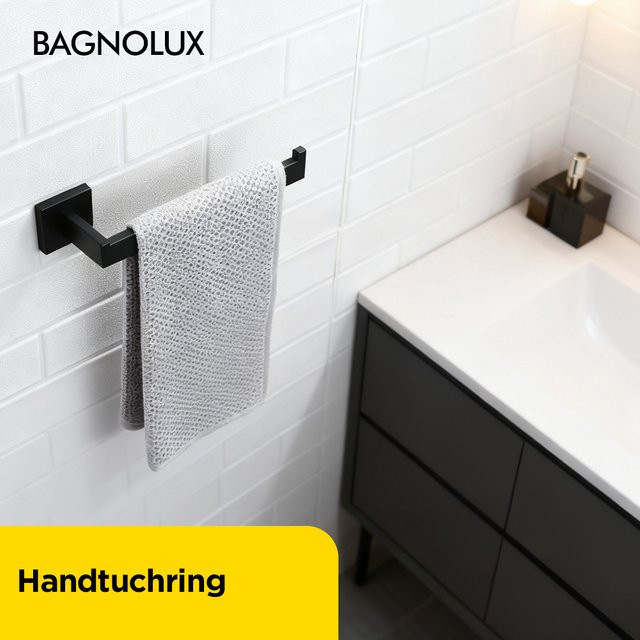 Bagnolux Handtuchhalter-Set aus Edelstahl 304 in Mattschwarz zur Wandmontage - Bild 1