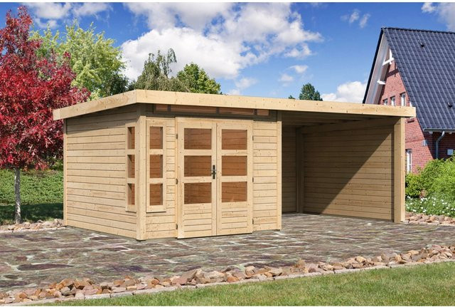 Karibu Holz-Gartenhaus Kastberg mit Flachdach in Braun, B/T: 270 x 270 cm - Bild 1