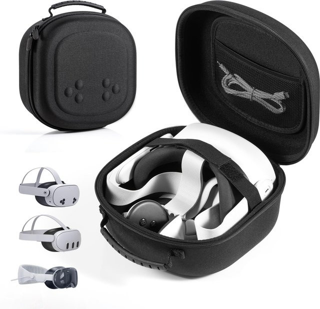 Market-5 Hartschalen-Tragetasche für Meta Quest 3S, Quest 3 und Quest 2 inklusive Touch-Controllern, Schwarz - Bild 1