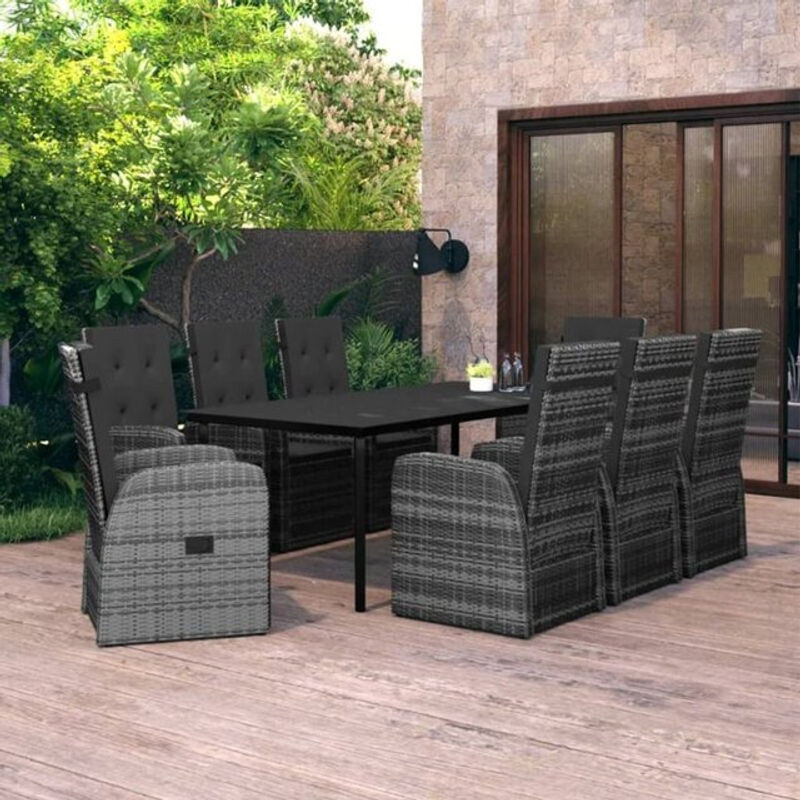 9-teiliges Gartenmöbel-Set aus Polyrattan mit Auflagen in Grau von Vidaxl - Bild 1
