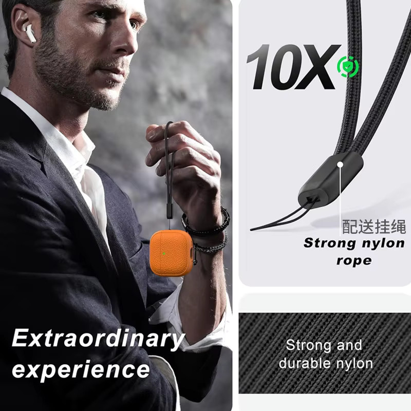 Apple Lederhülle für AirPods Pro 3 mit Reinigungsset in Schwarz und Orange mit sichtbarer Front-LED - Bild 4