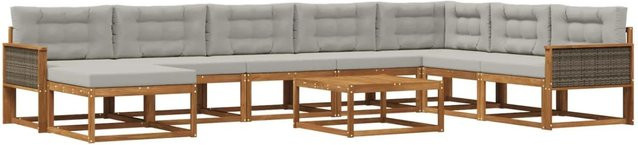 vidaXL Outdoor-Sofagarnitur L-Form aus Akazienholz mit 9 Kissen in Natur und Hellgrau - Bild 1