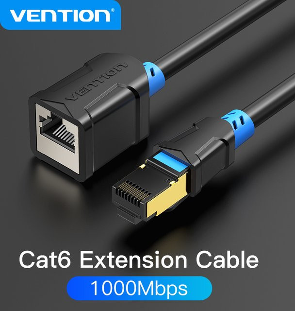 Vention Ethernet-Verlängerungskabel Cat6 SFTP RJ45 auf Buchse, Netzwerkadapter für Gaming PC, Laptop und Router, Schwarz - Bild 1