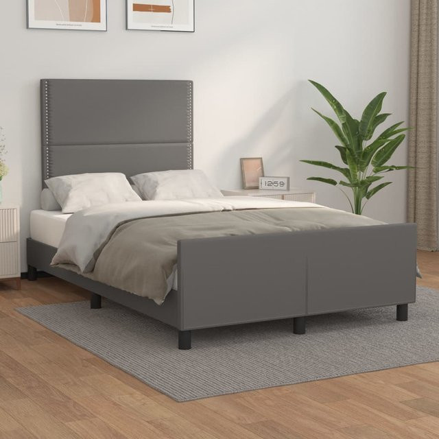 vidaXL Bettgestell mit Kopfteil in Grau aus Kunstleder, B/T/H: 120 x 200 x 126 cm - Bild 2