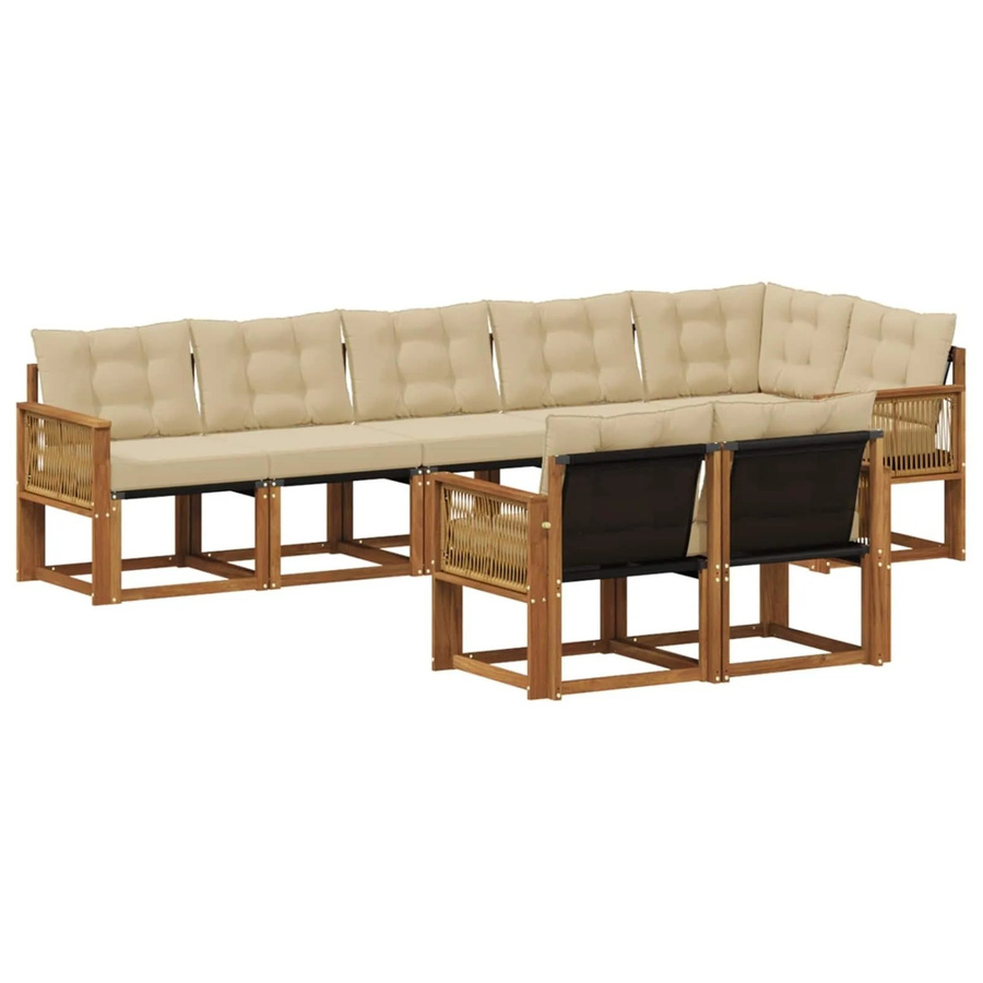 vidaXL Outdoor-Sofagarnitur L-Form aus massivem Akazienholz mit 8 Textilene-Kissen in Natur-Beige - Bild 2