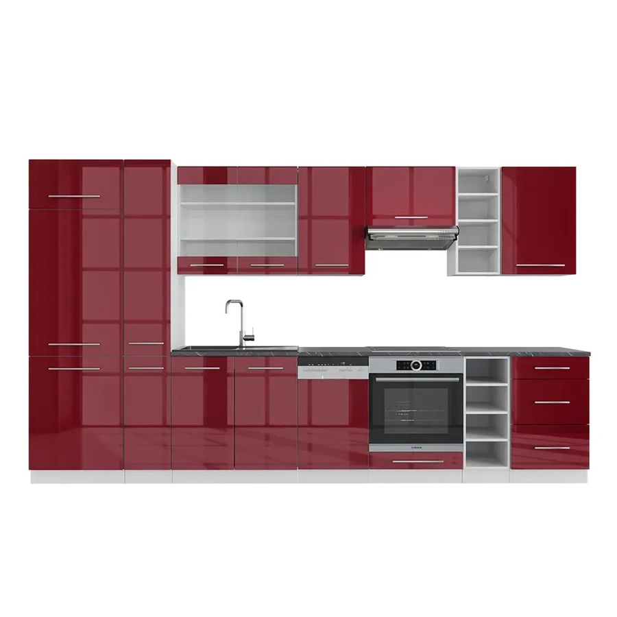 Vicco Küchenzeile Fame-Line Einbauküche Bordeaux Hochglanz und Weiß, Breite: 355 cm - Bild 3