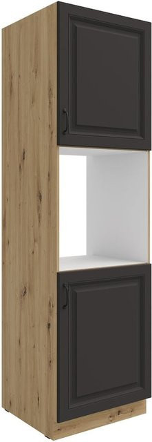Küchen Hochschrank Stilo in Grau und Eiche Artisan mit zwei Türen und Einlegeböden, Breite: 60 cm - Bild 1