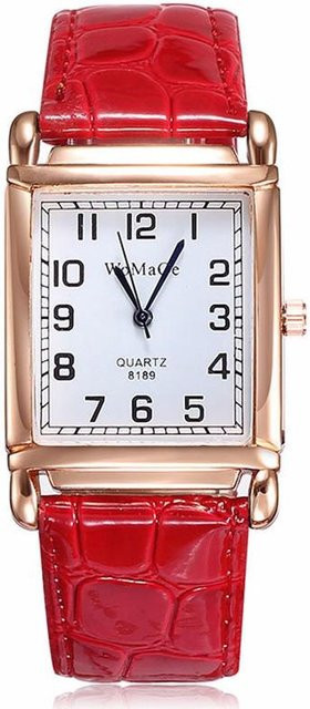 Armbanduhr Damen, Quarz, rechteckig, Leder, weiß, Gold - Bild 1