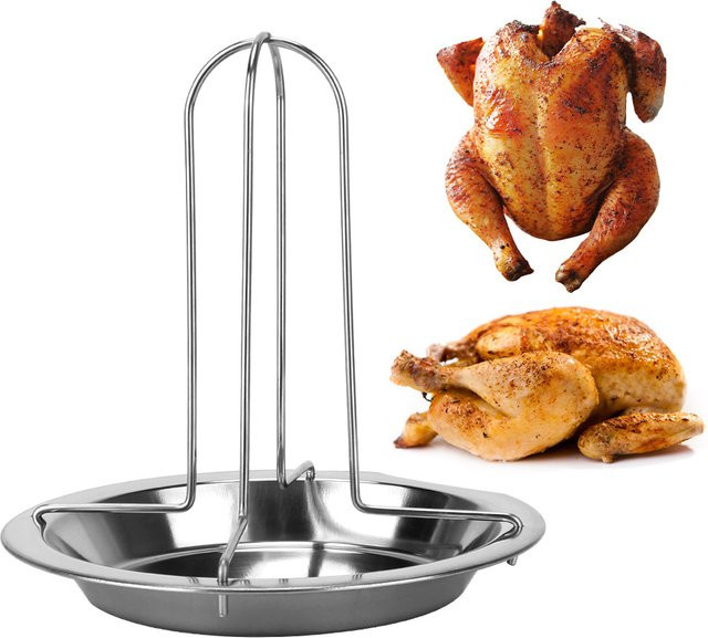 Antihaft Hühner-Röstständer aus Kohlenstoffstahl in Silber für das Grillen im Freien - Bild 1
