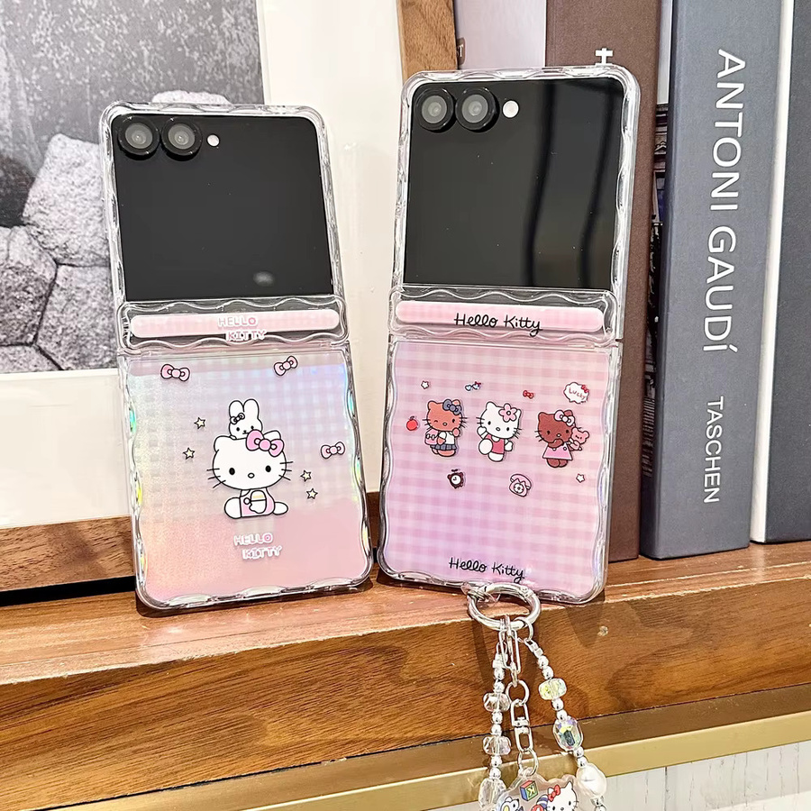 Sanrio Hello Kitty Handyhülle für Samsung Galaxy Z Flip 7 mit gewelltem Rand und Trageband, Multicolor - Bild 2