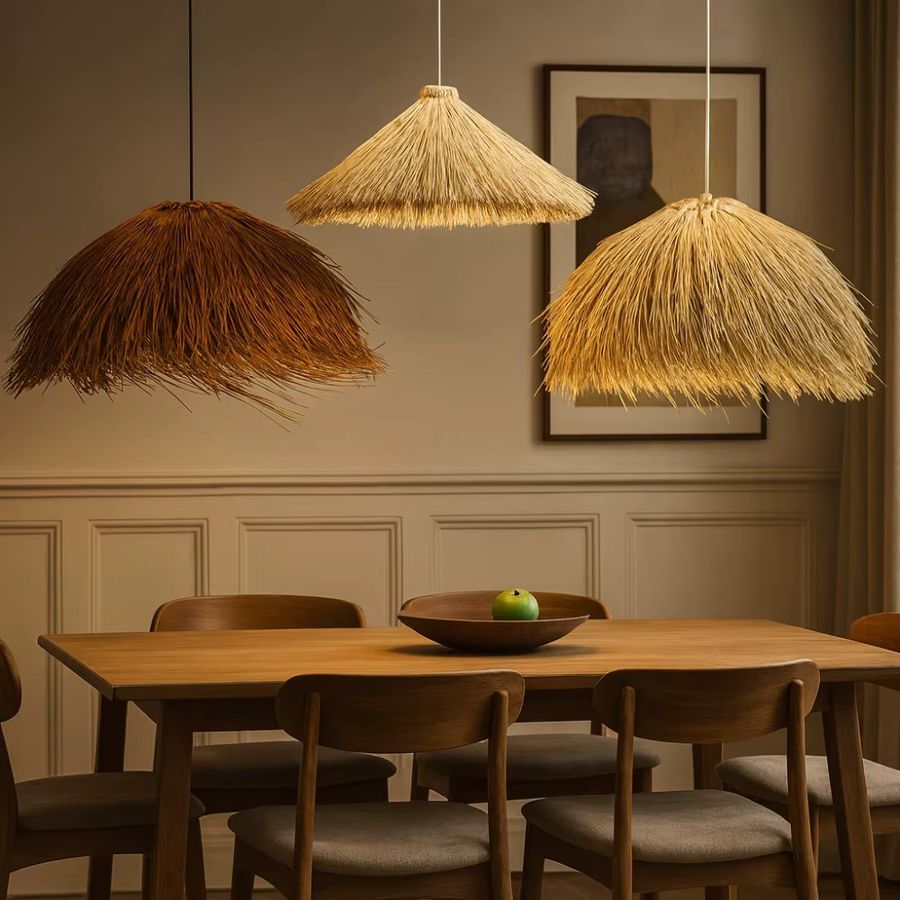 JOYINLED Vintage Rattan Anhängerleuchte im japanischen Stil mit integriertem LED-Licht in Braun - Bild 2