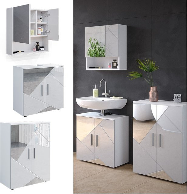 Vicco Badmöbelset Irma in Weiß Hochglanz, modernes 3-teiliges Badezimmer-Set mit Waschtischunterschrank Breite: 60 cm - Bild 1