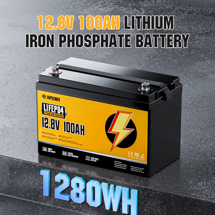 RVPOZWER 12V Lithium-Batterie 100Ah LiFePO4 Akku mit 1280Wh Kapazität und 100A BMS für Solar und mobile Anwendungen - Bild 3