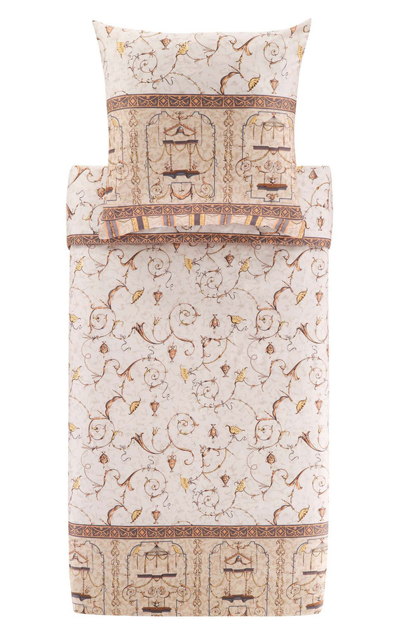 Bassetti OPLONTIS Mako-Satin Bettwäsche Beige mit floralem Design, bestehend aus Bettbezug und Kissenbezug - Bild 1