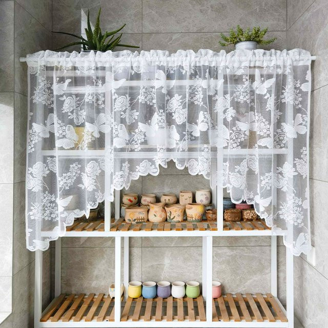 Tiyana Schmetterlings-Spitzenvorhang mit floralem Design, transparent, Weiß, Höhe: 210 cm, Breite: 90 cm - Bild 1