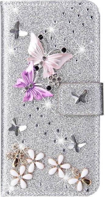 Glitzer Portemonnaie Klapphülle für Samsung Galaxy S26 Ultra S25 FE S24 S23 S22 Plus S21 A56 A55 A35 A34 A16 A15 in Silber - Bild 1