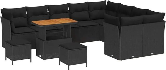 vidaXL Garten-Sofa-Set 12-teilig aus Poly Rattan in Schwarz mit Polstern und Metallgestell - Bild 1