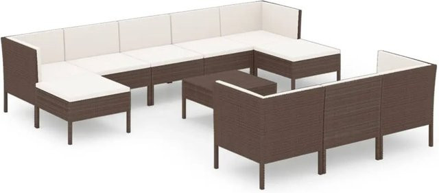 vidaXL 11-tlg. Garten-Lounge-Set in U-Form mit Auflagen und Kissen, Braun/Beige, Poly Rattan und Metallgestell - Bild 1