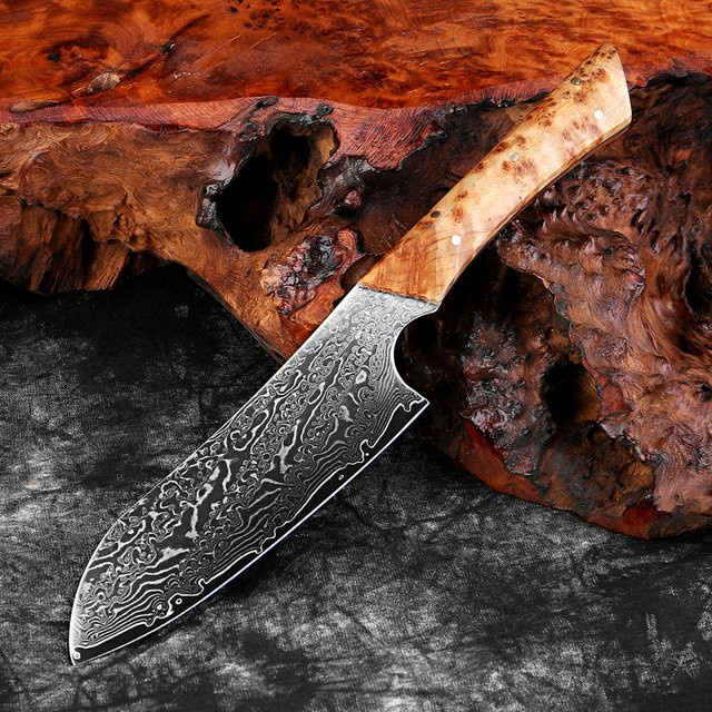 Xituo Santokumesser aus Damaststahl mit Holzgriff, Mehrfarbig, Klingenlänge: 12,7 cm - Bild 1