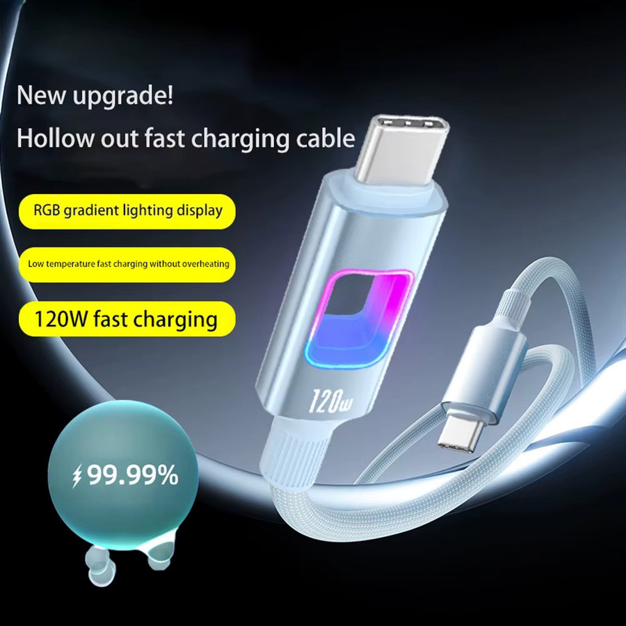 120W USB-C auf USB-C Ladekabel mit PD-Schnellladung und Datenübertragung in Weiß für iPhone, Samsung, Xiaomi und Laptop - Bild 2
