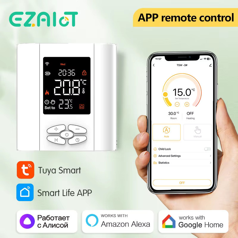 EZAIOT ZigBee Smart Thermostat für Wasser, Gas und Kessel, batteriebetriebener kabelloser Temperaturregler in Weiß, kompatibel mit Tuya WiFi, Alexa und Google Home - Bild 2
