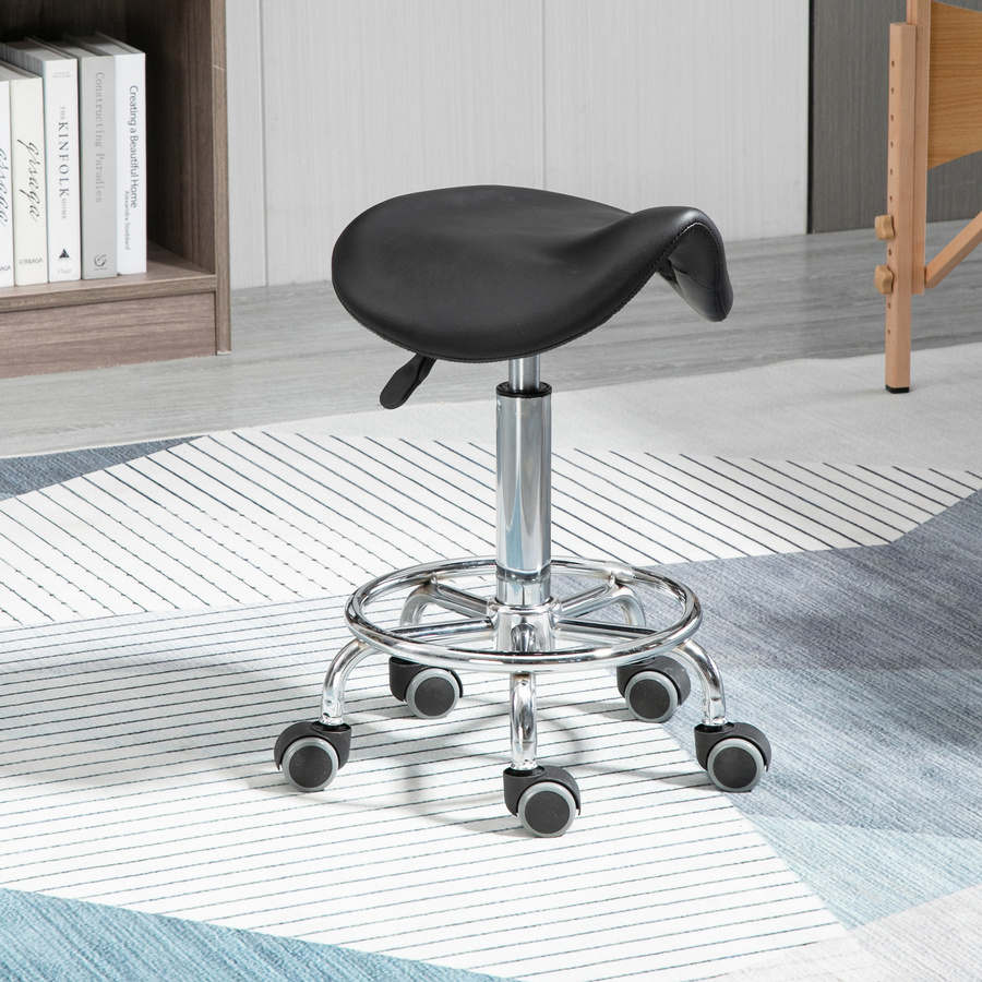 HOMCOM Hocker mit 5 Rollen, höhenverstellbarer ergonomisch gepolsterter Sitz aus Schaumstoff in Schwarz, B/T/H: 36,5 x 37,5 x 51-66 cm - Bild 2