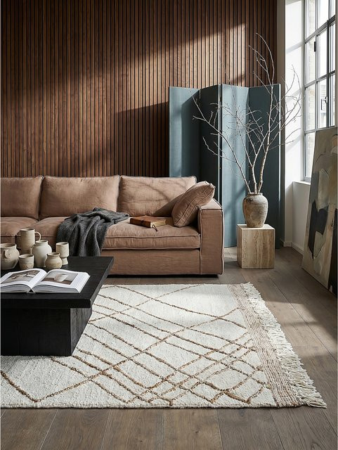 Abstrakt Teppich Kadima Design VYNE in Beige-Natur mit High-Low-Effekt und Liniengitter, B/T: 160 x 230 cm - Bild 1
