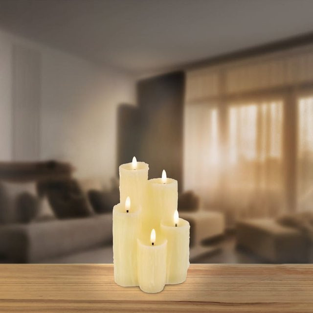 NKD LED-Echtwachskerzen in Weiß mit Timerfunktion und Flackereffekt, Säulenkerzen für den Tisch, Höhe: 13,0 cm, Höhe: 22,0 cm - Bild 1