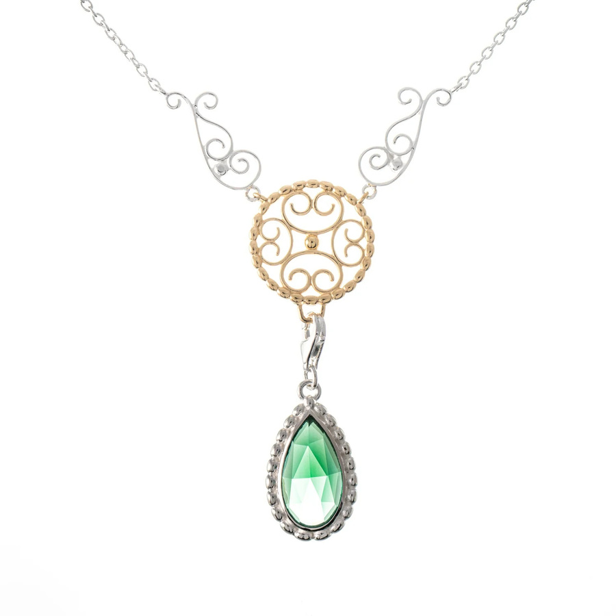 Collier Signature, 925 Silber, teilvergoldet, grüner Stein, Damen - Bild 1
